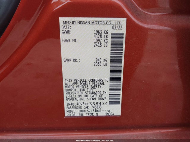 1N4BL4CV3NN358434 Nissan Altima Sr Fwd