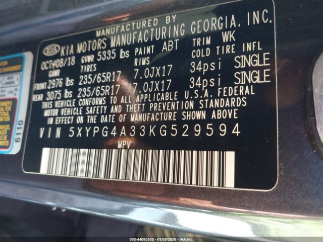 2019 KIA SORENTO 5XYPG4A33KG529594 Photo 8