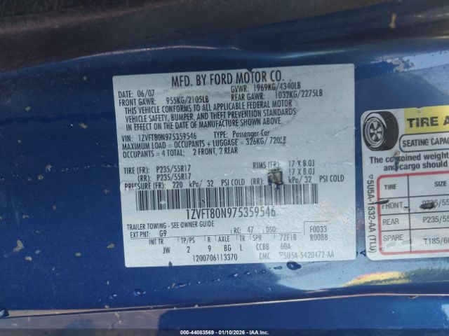 2007 FORD MUSTANG 1ZVFT80N975359546 Photo 8