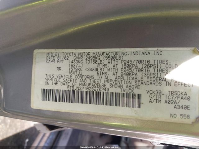 2002 TOYOTA TUNDRA 5TBJN32102S270240 Photo 8