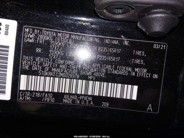 Toyota SIENNA LE 2021 5TDKRKEC2MS028978 Image 9