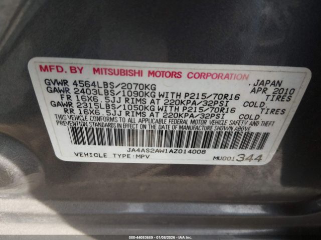 2010 MITSUBISHI OUTLANDER JA4AS2AW1AZ014008 Photo 8