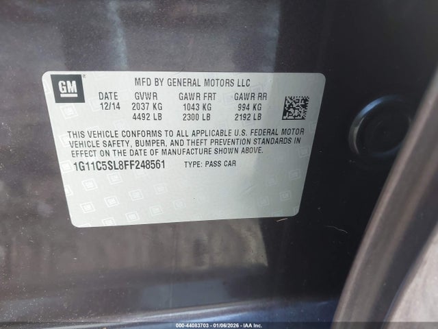 Продаж на аукціоні авто 2015 Chevrolet Malibu 1lt, vin: 1G11C5SL8FF248561, номер лоту: 44083703
