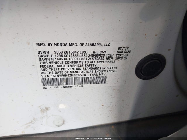 Honda Pilot Touring 2017 5FNYF6H92HB017760 Image 9