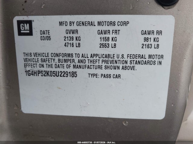 44083738 :رقم المزاد ، 1G4HP52K05U229185 vin ، 2005 Buick Lesabre Custom مزاد بيع