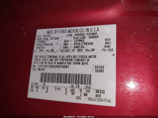 2003 FORD RANGER 1FTYR15E93PB70081 Photo 8