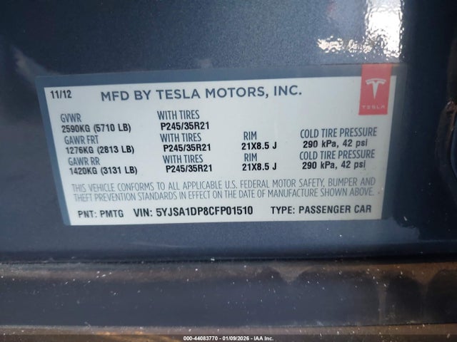 2012 TESLA MODEL S 5YJSA1DP8CFP01510 Photo 8