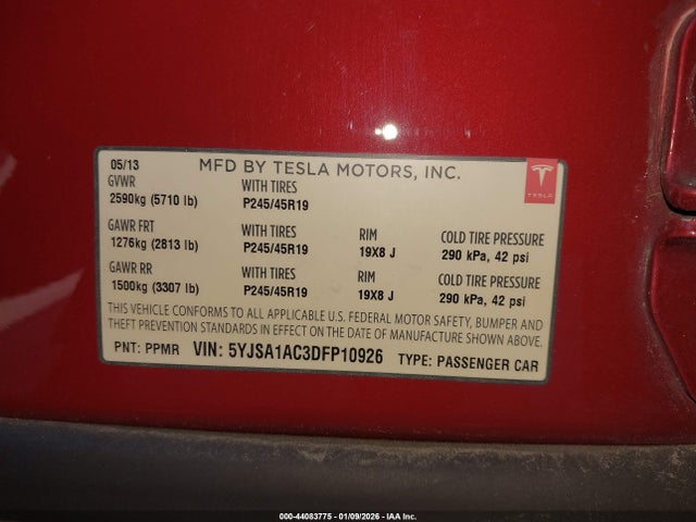 Продаж на аукціоні авто 2013 Tesla Model S, vin: 5YJSA1AC3DFP10926, номер лоту: 44083775