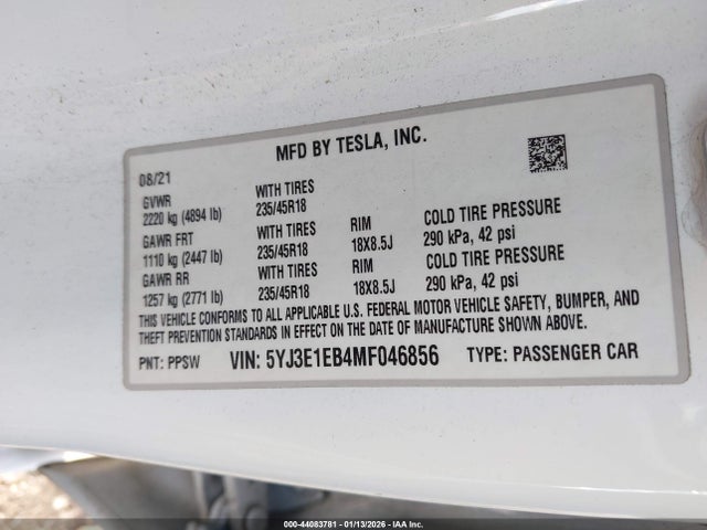 2021 TESLA MODEL 3 5YJ3E1EB4MF046856 Photo 8