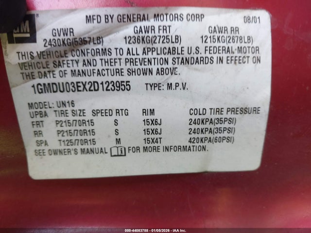 2002 PONTIAC MONTANA 1GMDU03EX2D123955 Photo 8