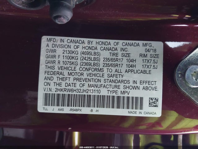 2HKRW6H32JH213110 Honda CR-V LX