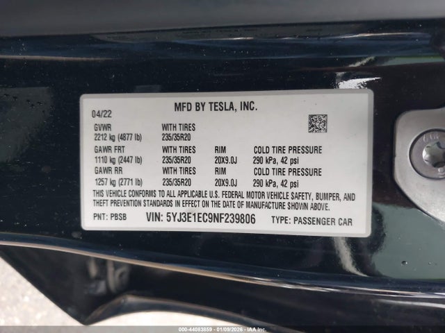 2022 TESLA MODEL 3 5YJ3E1EC9NF239806 Photo 8