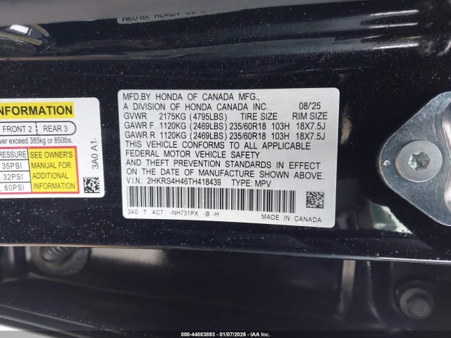 Продаж на аукціоні авто 2026 Honda Cr-v Ex Awd, vin: 2HKRS4H46TH418439, номер лоту: 44083893