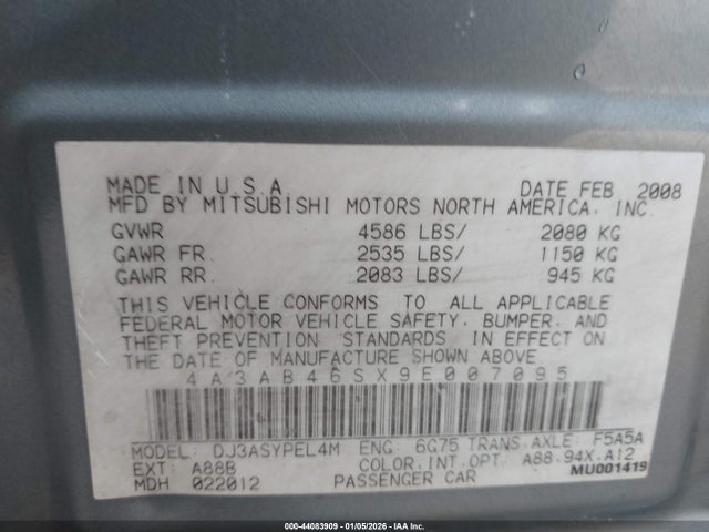 2009 MITSUBISHI GALANT 4A3AB46SX9E007095 Photo 8