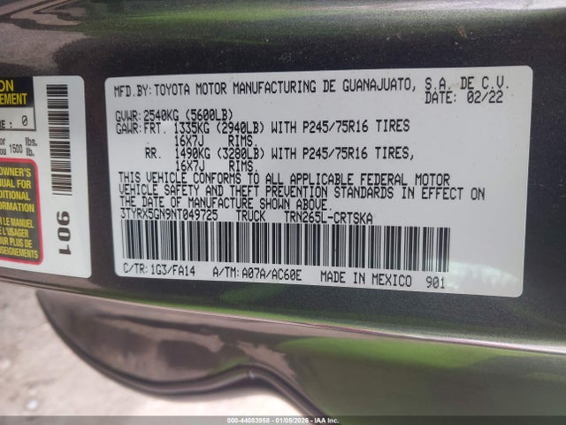 3TYRX5GN9NT049725 Toyota Tacoma Sr