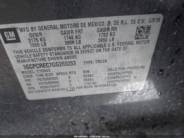 3GCPCREC7GG260253 Chevrolet Silverado 1500 1lt