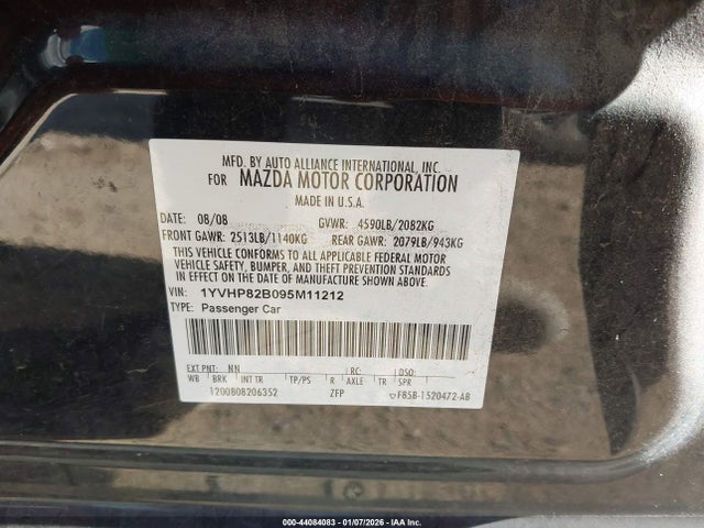 44084083 :رقم المزاد ، 1YVHP82B095M11212 vin ، 2009 Mazda Mazda6 S Grand Touring مزاد بيع