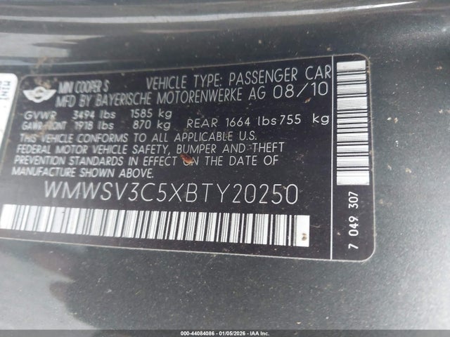 2011 MINI COOPER S WMWSV3C5XBTY20250 Photo 8