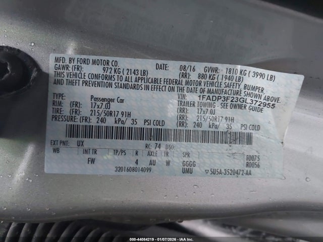 Ford Focus 2016 1FADP3F23GL372955 Image 9