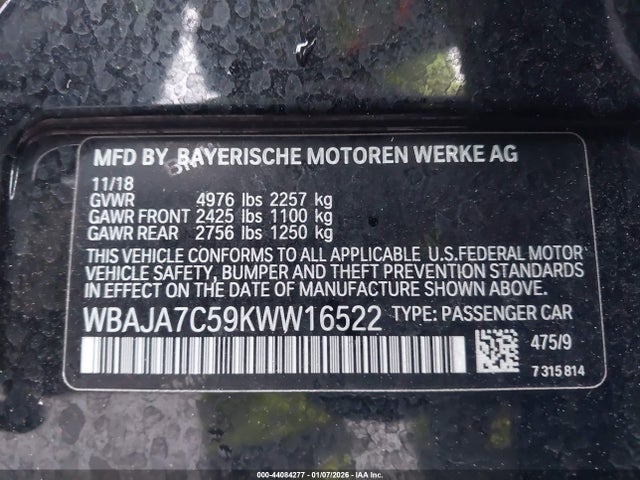 2019 BMW 530I WBAJA7C59KWW16522 Photo 8