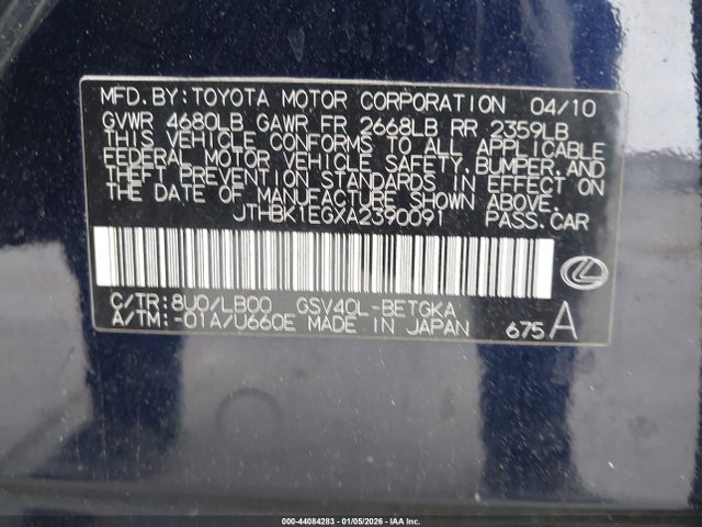 Aukcja sprzedaży 2010 Lexus Es 350, vin: JTHBK1EGXA2390091, numer aukcji: 44084283