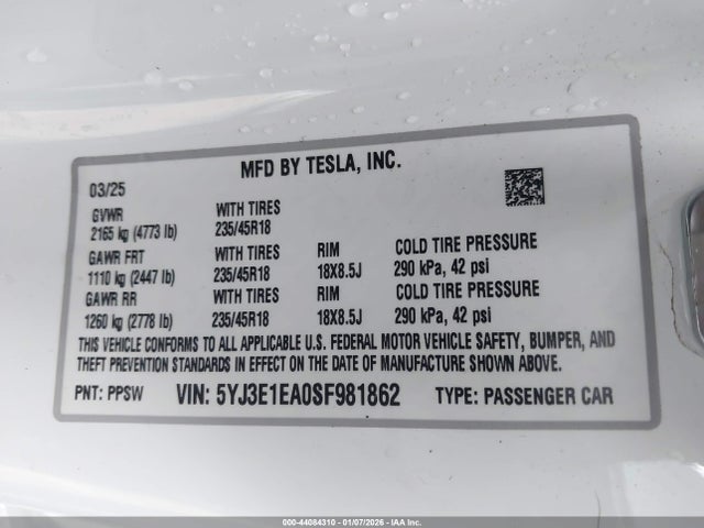2025 TESLA MODEL 3 5YJ3E1EA0SF981862 Photo 8