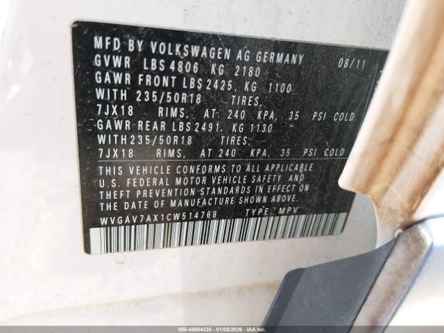 2012 VOLKSWAGEN TIGUAN WVGAV7AX1CW514768 Photo 8