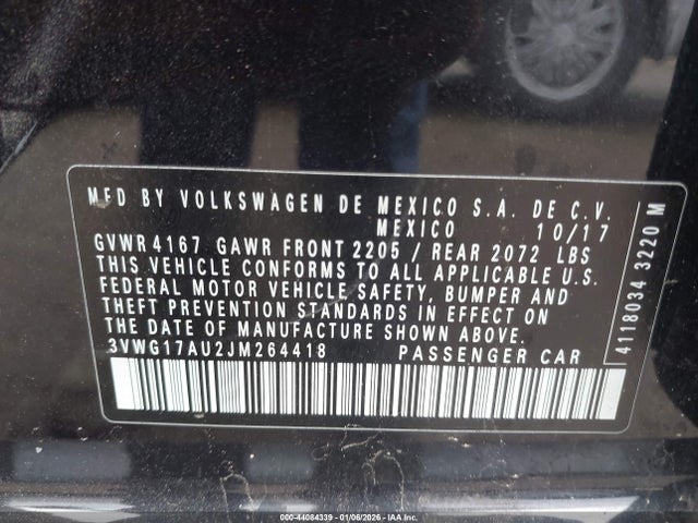 3VWG17AU2JM264418 Volkswagen Golf Tsi S/tsi Se