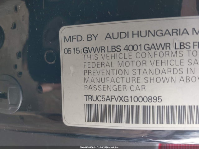 44084362 :رقم المزاد ، TRUC5AFVXG1000895 vin ، 2016 Audi Tt 2.0t مزاد بيع