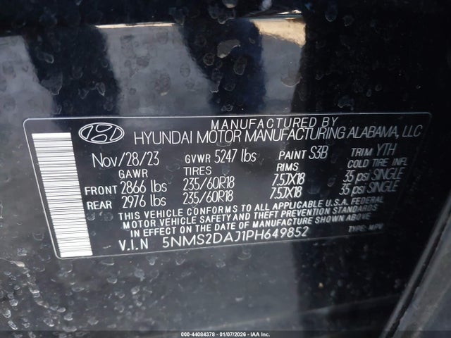 Продажа на аукционе авто 2023 Hyundai Santa Fe Sel, vin: 5NMS2DAJ1PH649852, номер лота: 44084378