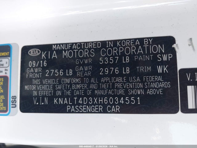 KNALT4D3XH6034551 KIA K900 Premium 3.8l