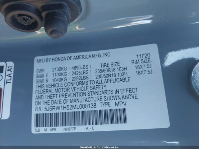 5J6RW1H52ML000138 Honda Cr-v 2wd Ex