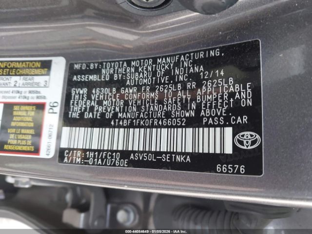 2015 TOYOTA CAMRY 4T4BF1FK0FR466052 Photo 8