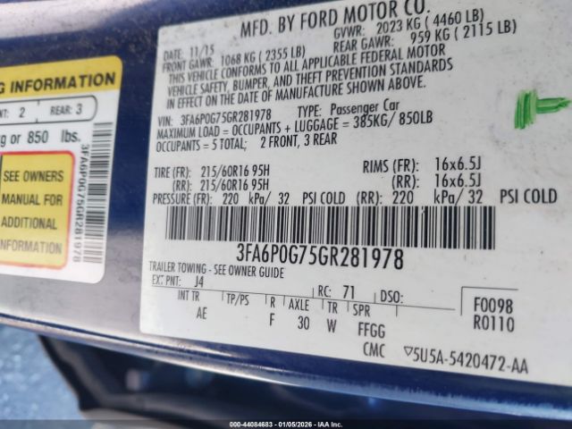 2016 FORD FUSION 3FA6P0G75GR281978 Photo 8