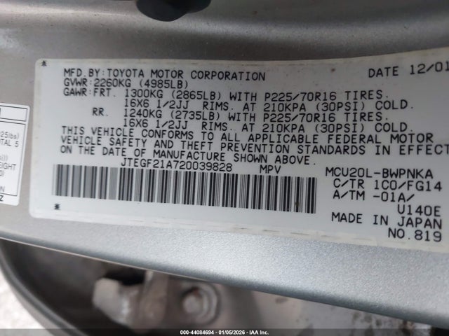 2002 TOYOTA HIGHLANDER JTEGF21A720039828 Photo 8