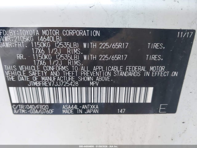 JTMBFREV7JJ725428 Toyota RAV4 LE