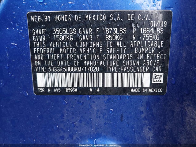 3HGGK5H88KM717828 Honda FIT EX