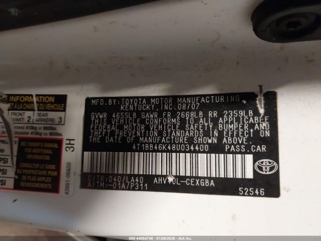 2008 TOYOTA CAMRY HYBRID 4T1BB46K48U034400 Photo 8