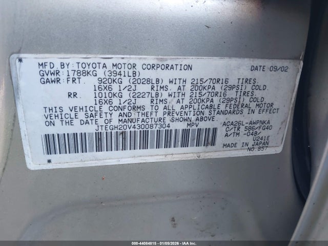 44084815 :رقم المزاد ، JTEGH20V430087304 vin ، 2003 Toyota Rav4 مزاد بيع