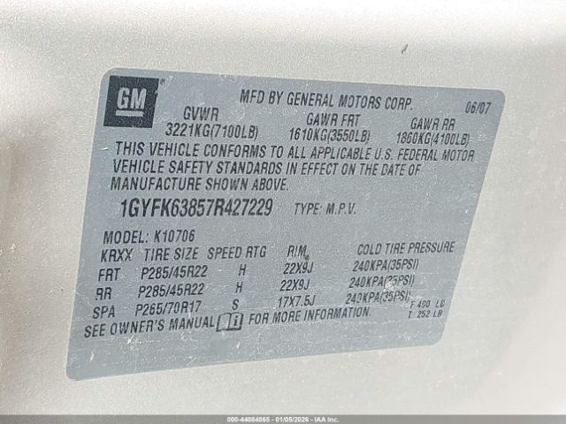 2007 CADILLAC ESCALADE 1GYFK63857R427229 Photo 8