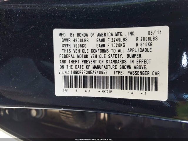 Honda ACCORD LX 2014 1HGCR2F30EA240653 Image 9