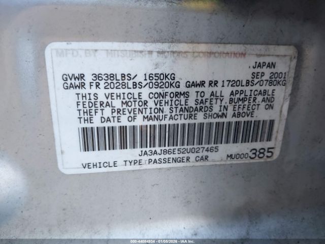 2002 MITSUBISHI LANCER JA3AJ86E52U027465 Photo 8