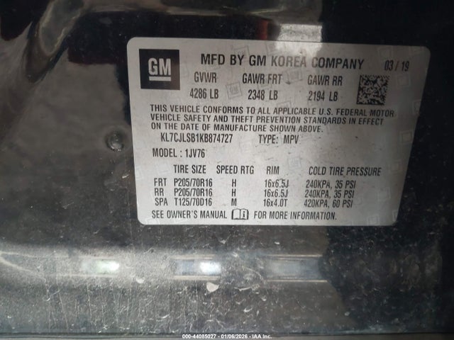 KL7CJLSB1KB874727 Chevrolet Trax Lt