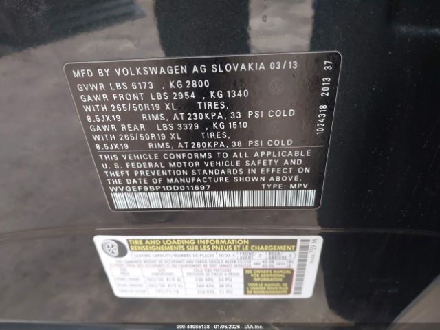 2013 VOLKSWAGEN TOUAREG WVGEF9BP1DD011697 Photo 8