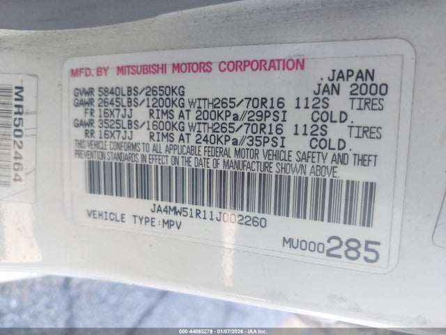 2001 MITSUBISHI MONTERO JA4MW51R11J002260 Photo 8
