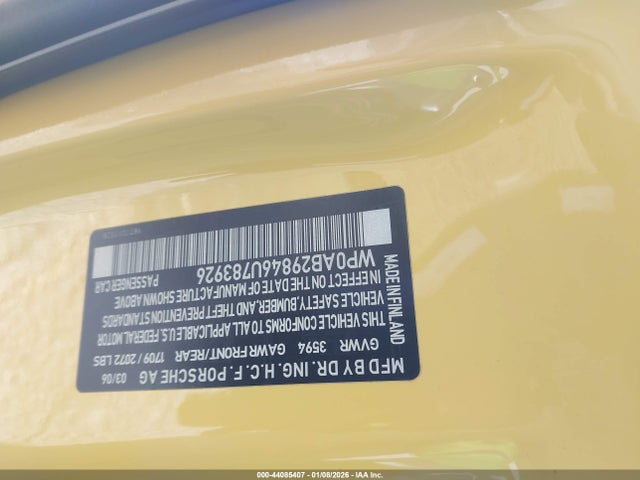 2006 PORSCHE CAYMAN S WP0AB29846U783926 Photo 8