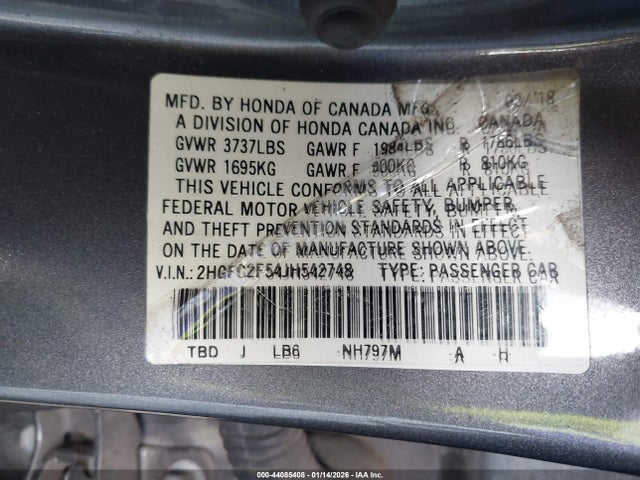 Honda Civic Lx 2018 2HGFC2F54JH542748 Image 9