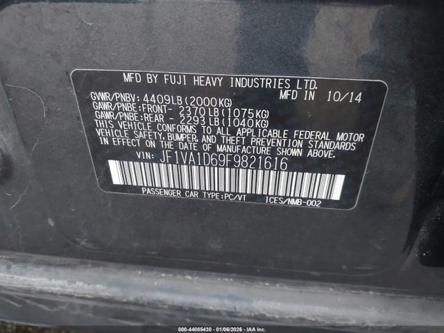 Продаж на аукціоні авто 2015 Subaru Wrx Premium, vin: JF1VA1D69F9821616, номер лоту: 44085430