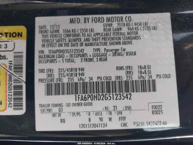 2016 FORD FUSION 1FA6P0HD2G5123542 Photo 8