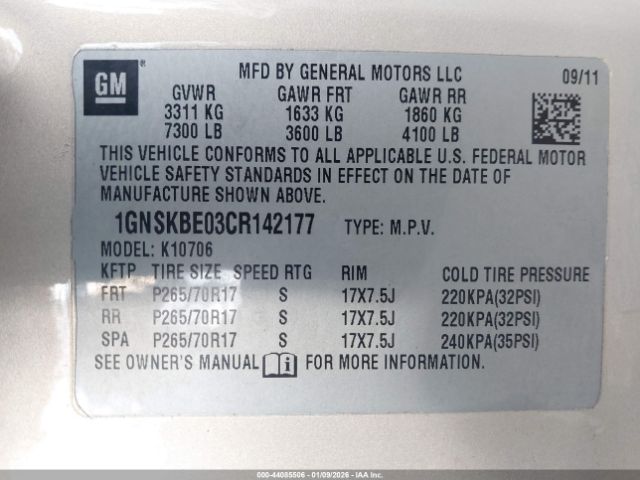 2012 CHEVROLET TAHOE 1GNSKBE03CR142177 Photo 8